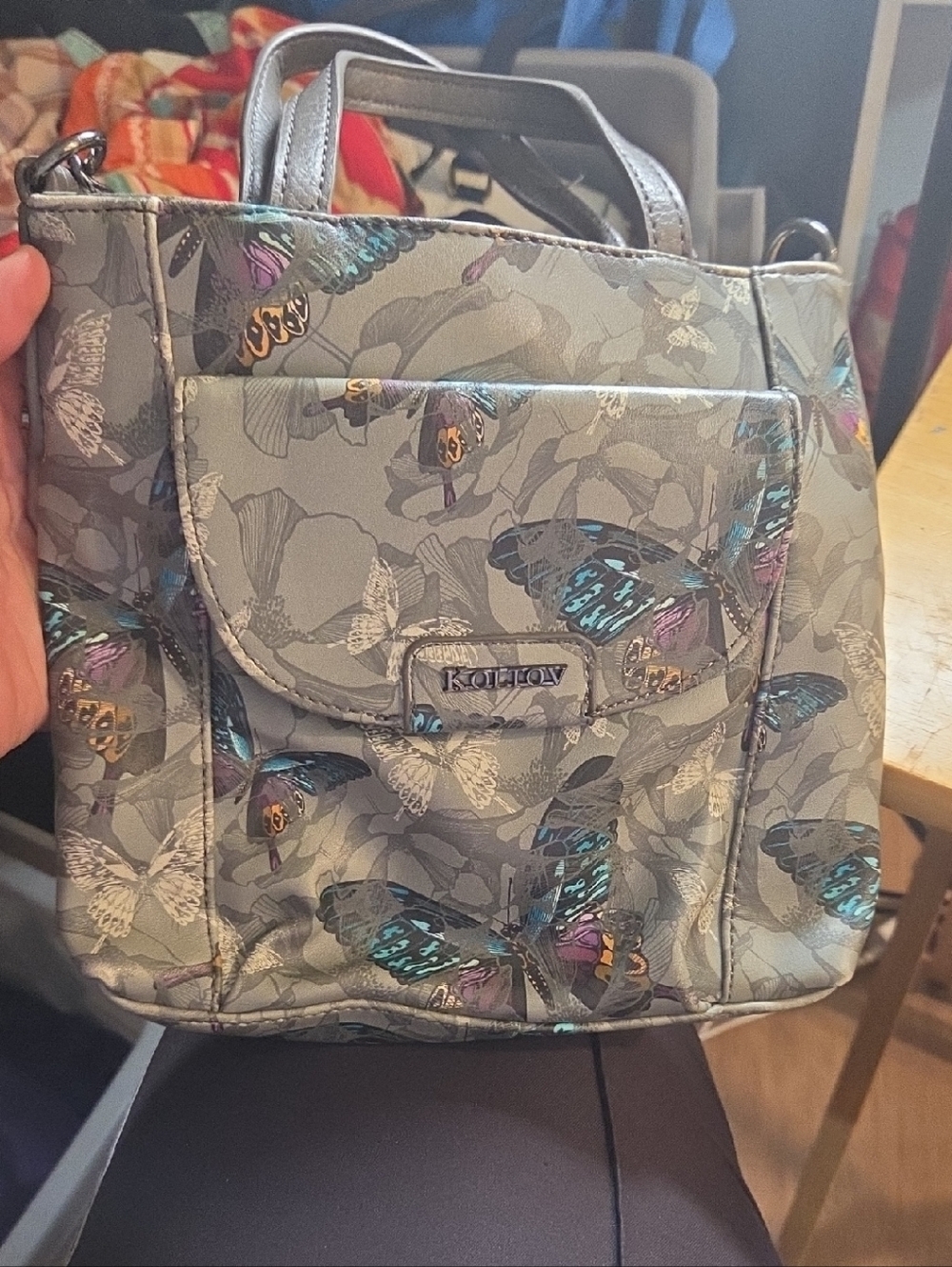 Koret Gray Shoulder Bag with Multicolor Butterfly Accents